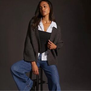 Pilcro by Anthropologie Open Knit Cardigan Charcoal Gray One Size